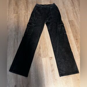 NWOT Halara Black Wide Leg Cargo Pants Stretch Denim High Rise Small